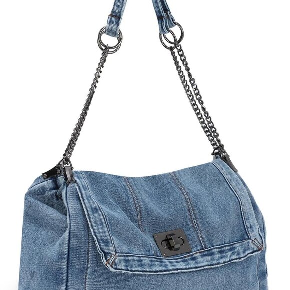 Denim Shoulder Bags for Women Retro Hobo Purse With Adjustable Chain Fashion Tot - Picture 6 of 7